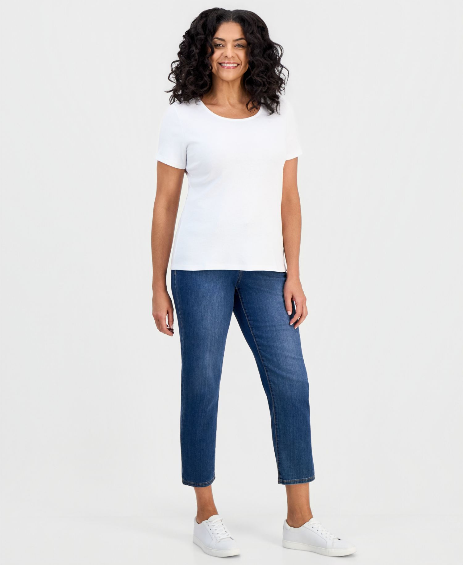 Petite Cotton Scoop-Neck Short-Sleeve Top
