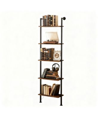 Ladder Bookshelf Wall-Mounted Solid Wood Industrial Storage Rack
