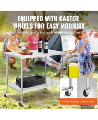 Stainless Steel Rolling Work Table 30 x 48 x 38 in with 4 Casters