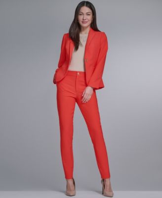 Women's 1-Button Calvary Twill Blazer, Mid-Rise Fit Solution Skinny Pants, and Crew Neck Floral Sweater
