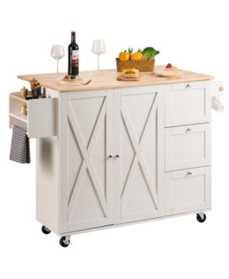 45.3 in Rolling Kitchen Island Cart with Solid Wood Top and Storage Cabinet, Drop Leaf