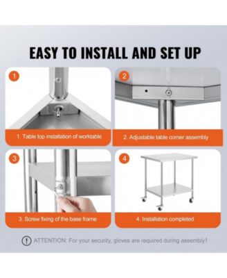 Stainless Steel Rolling Work Table 30 x 36 x 38 in with 4 Casters