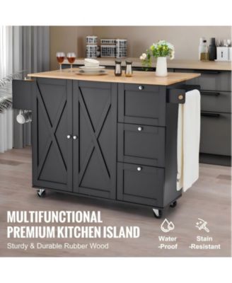 56 in Rolling Kitchen Island Cart and Storage Cabinet, Drop Leaf