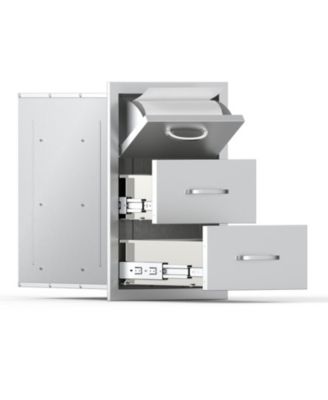 Stainless Steel Triple Access Outdoor Kitchen Drawers 16.5 x 29 x 20.5 in, Flush Mount BBQ Island