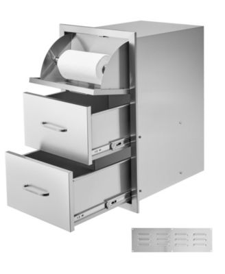 Stainless Steel Triple Access Outdoor Kitchen Drawers 16.5 x 29 x 20.5 in, Flush Mount BBQ Island