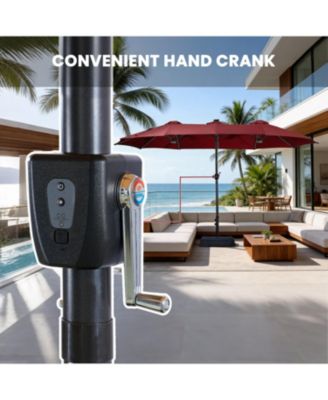 15ft Double-Sided Solar RGB LED Patio Umbrella with Base, Dual Charging