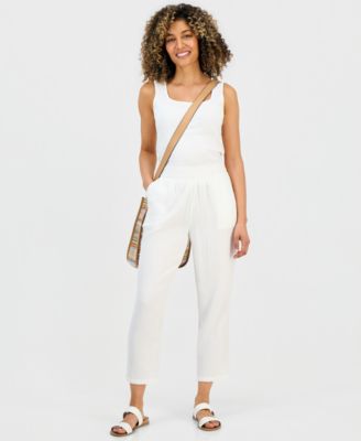 Petite Mid-Rise Tapered Cotton Pull-On Pants