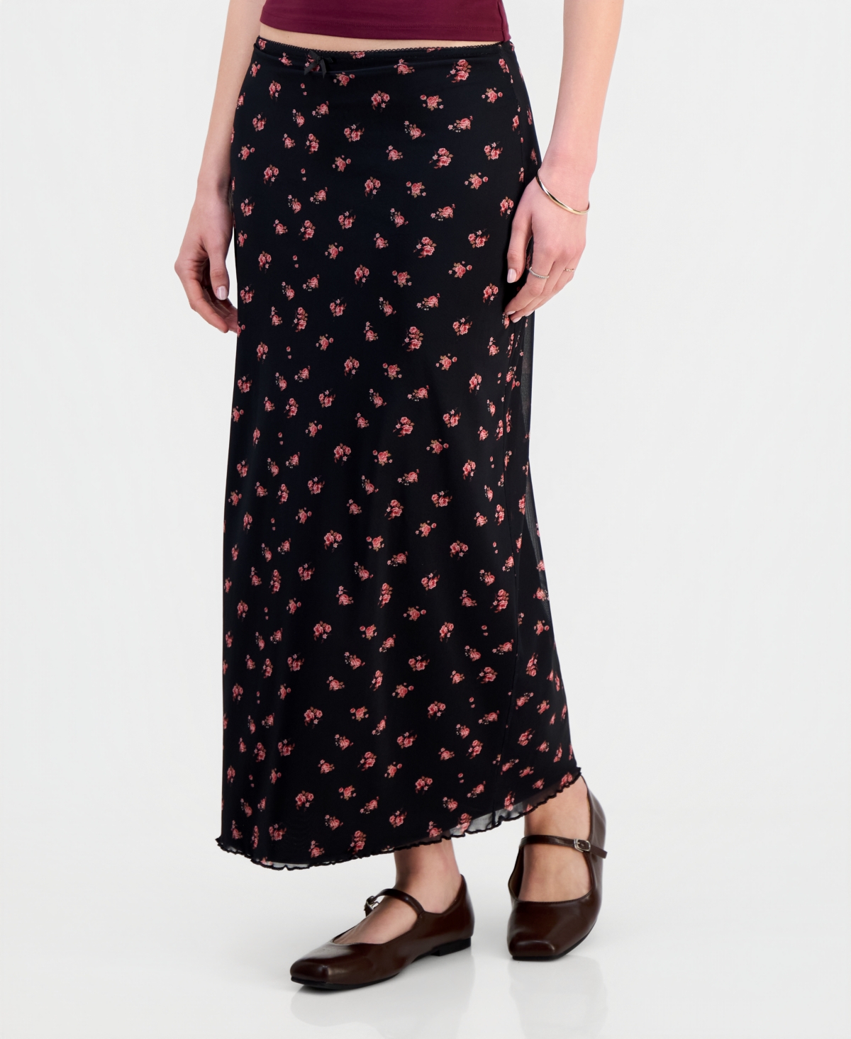 Hippie Rose Juniors' Printed Mesh Midi Skirt