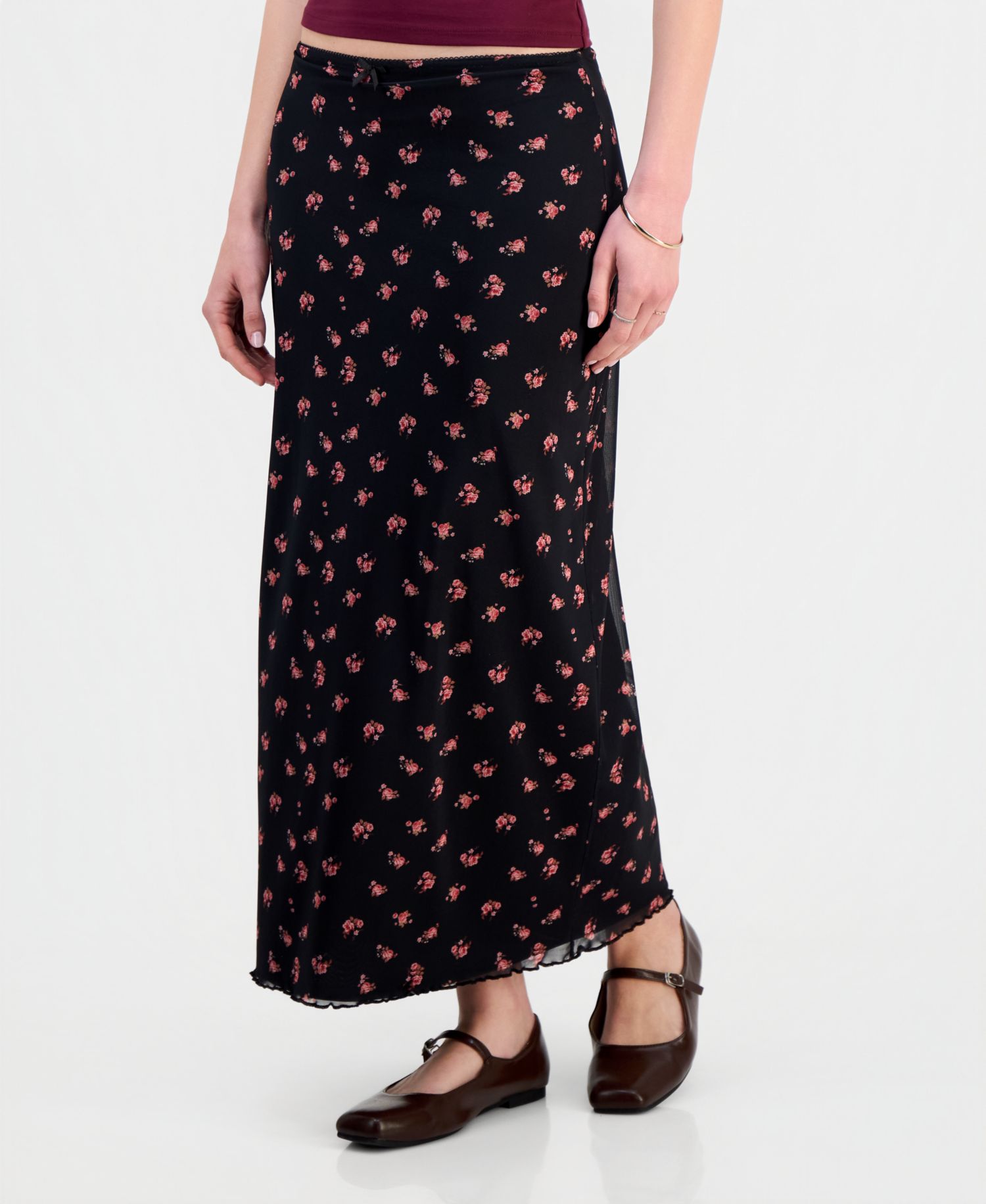 Juniors' Printed Mesh Midi Skirt