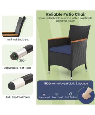 Set of 9 Outdoor Dining Set w/ Acacia Wood Tabletop and Umbrella Hole and Seat Cushions