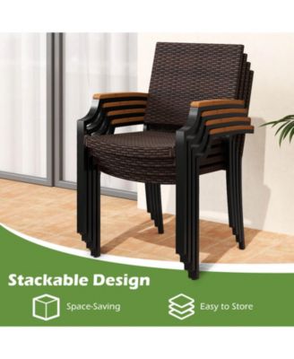 Set of 9 Patio Dining Set w/79'' Rectangular Dining Table and 8 Stackable Rattan Chairs