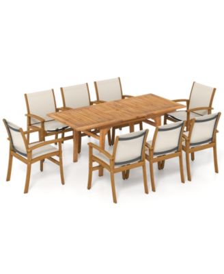 9PCS Acacia Wood Outdoor Dining Set w/ 1.97'' Umbrella Hole for Backyard Garden