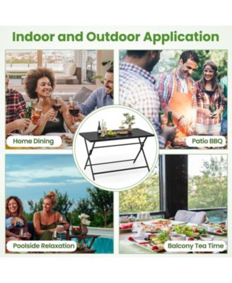 Set of 5 Foldable Outdoor Dining SetLarge Rectangular Metal Table 4 Mesh Armchairs