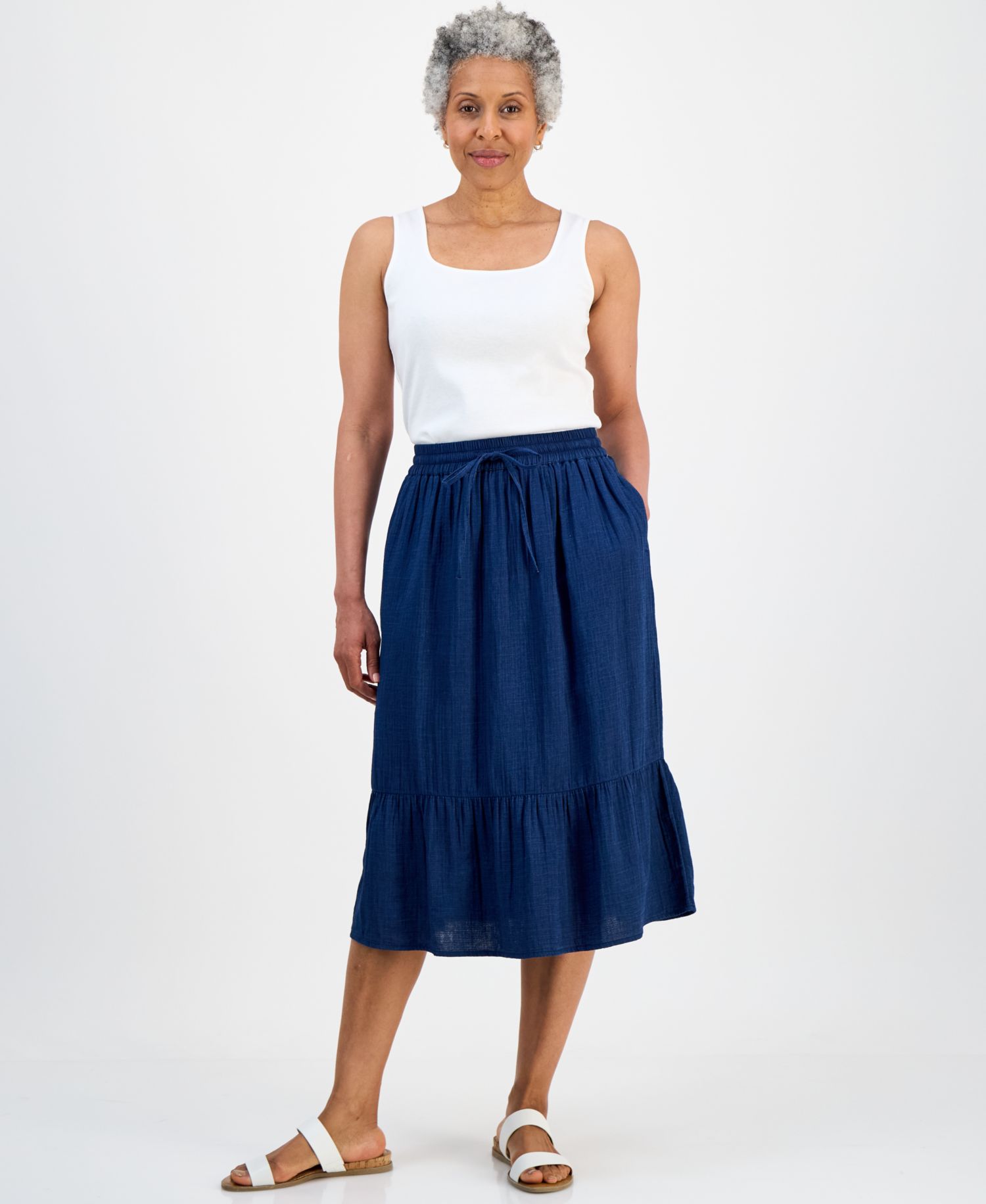 Petite Cotton Gauze Midi Skirt