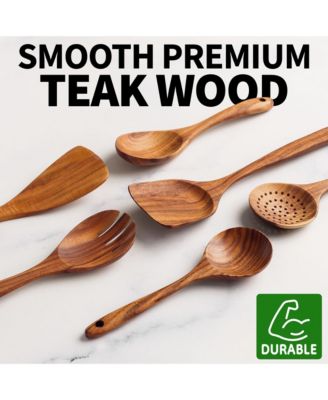6-Piece Durable Wooden Cooking Spoons Set with Comfort Grip