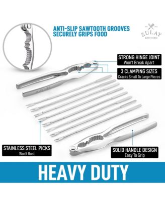 Heavy Duty 10-Piece Crab Leg Crackers and Tools Set & Sharp Tines