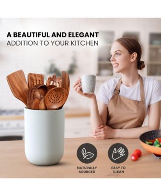 9-Piece Smooth Finish Natural Teak Wooden Utensils for Cooking