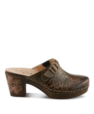 Calliroe Open-Back Clogs | Hand-Painted Leather Slip-On With Floral Details