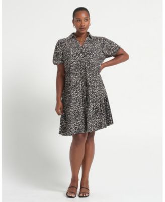 Plus Size Abstract Geo Mini Shirt Dress