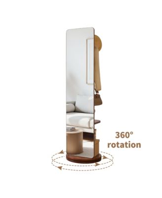 70"x19"Full Length Mirror with Stand,Coat Rack with Mirror,Solid Wood Floor Mirror,Swivel Mirrorfor Bedroom, Living Room, Cloakroom