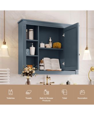 35" x 28" Wall Mounted Bathroom Storage Cabinet with Mirror, Medicine Cabinet with 6 Open Shelves, Modern Design