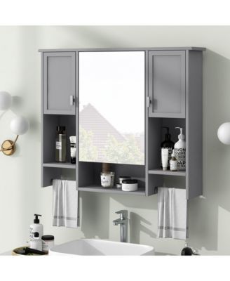 35" x 28" Wall Mounted Bathroom Storage Cabinet with Mirror, Medicine Cabinet with Towel Bar, Modern Design