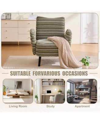 Modern Accent Chair - Sanded Fabric, Side Storage Pocket, Solid Wood Legs for Living Room, Bedroom