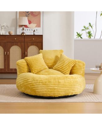 Oversized Corduroy Bean Bag Chair, Lazy Sofa with Memory Foam, 3 Pillows and Armrest, Comfortable Fireside Chair for Living Room