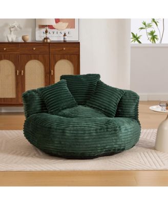 Comfy Lazy Sofa Chair, Corduroy Oversized Bean Bag with Armrest and 3 Pillows, Memory Foam Fireside Chair for Living Room