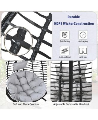 Foldable Rattan Hanging Egg Chair, Swing Hammock Chair with Sturdy Iron Frame, Soft Cushion and Detachable Headrest for Indoor Outdoor Use