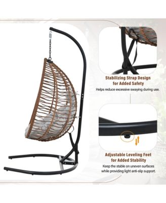 Hanging Rattan Egg Swing Chair, Foldable Hammock Chair with Iron Frame, Comfortable Cushion and Removable Headrest for Balcony