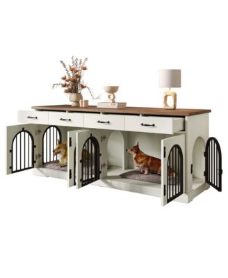 70.8" Dog Crate Furniture for 2 Dogs with Divider, 4 Storage Drawers and Doors, End Table TV Stand, Whiteand