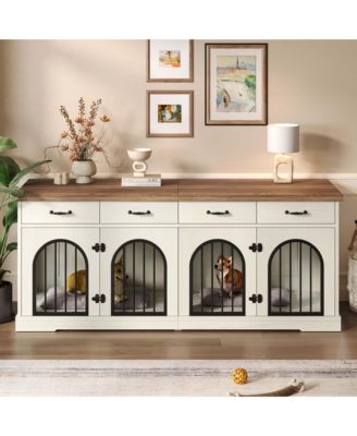 70.8" Dog Crate Furniture for 2 Dogs with Divider, 4 Storage Drawers and Doors, End Table TV Stand, Whiteand