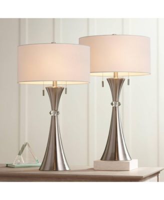 Rachel Art Deco Style Table Lamps 28" Tall Set of 2 Column Metal with Table Top Dimmers Drum for Bedroom Living Room Bedside