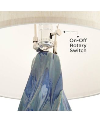 Teresa Modern Table Lamp with Round Marble Riser Tall Teal Ceramic Drum Shade for Bedroom Living Room Nightstand