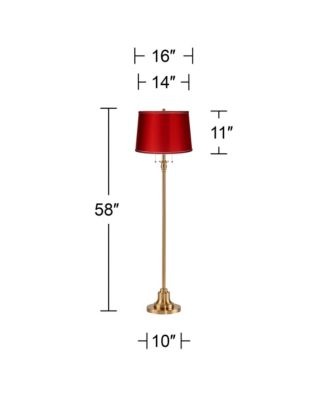 Dyna Traditional Tall 2-Light Standing Floor Lamp Pole Pull Chain Antique Brass Finish Drum Satin