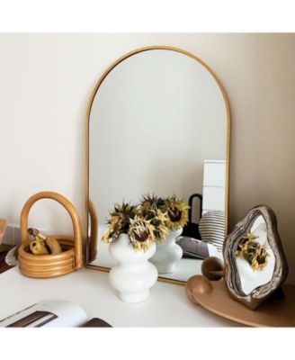 20" x 30" Gold Metal Framed Arched Bathroom Mirror, Wall Mounted Rectangular Mirror for Bathroom Decor