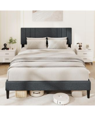 Bed Frame with Vertical Channel Tufted Headboard and Wooden Slats
