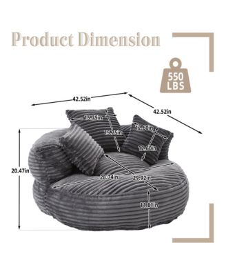 Corduroy Oversized Bean Bag Chair, Lazy Sofa with Memory Foam, 3 Pillows and Armrest for Living Room Bedroom