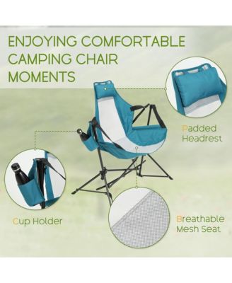 Outdoor Hammock Chairs Set of 2, Portable Folding Rocking Chair with Adjustable Back and Carry Bag, Oversized Recliner for Travel, Camping