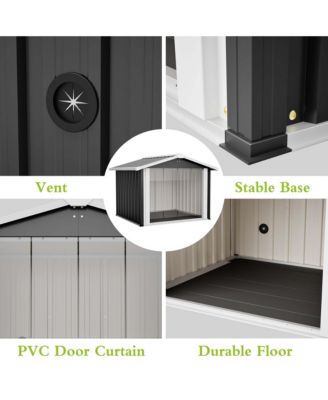 39.7" 2-in-1 Metal Dog House and Storage Shed, Weatherproof Outdoor Shelter for Dogs