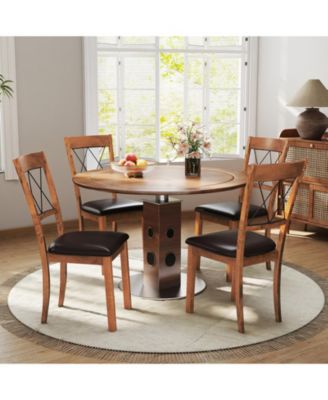 Dining Chair Set of 2 w/Rubber Wood Frame Padded Seat Cross Backrest for Room