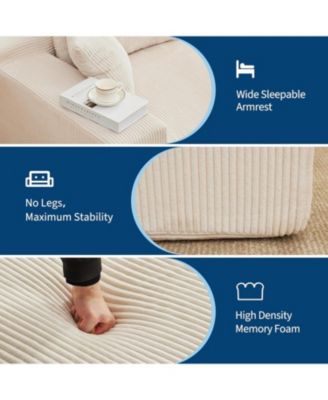 110" Modular Sectional Sofa, L-Shaped Corduroy Couch with Chaise and Pillows