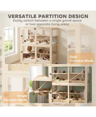 Wooden Hamster Cage, 4 Tier Small Animal Cage with Mesh Flip Roof