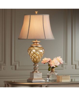 Luke 33.75" Tall Traditional Table Lamp with Olde Silver Finish, LED Nightlight and Tabletop Dimmer
