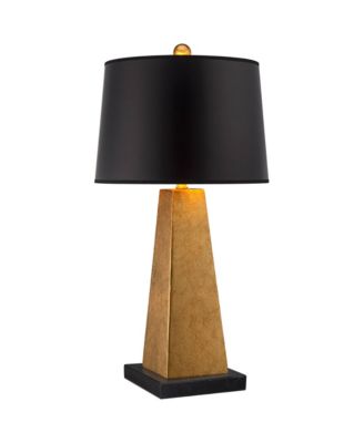 Obelisk Modern Table Lamp with Square Marble Riser 26" High Gold Leaf Drum Shade for Bedroom Living Room Bedside Home Kids