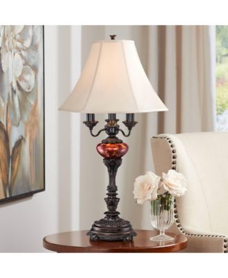 Rhys Tall Traditional 3 Way Table Lamps, Bronze Finish with Tortoise Shell Glass, Set of 2