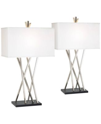 Asymmetry 30" Tall Large Modern End Table Lamps Set of 2 Silver Brushed Steel Finish Metal Living Room Bedroom