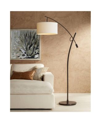 Modern Arc Floor Lamp with USB Charging Port 69" Tall Bronze Drum Shade Adjustable Arm Living Room