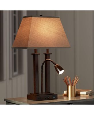 Deacon High Industrial Desk Lamps Set of 2 USB Port AC Power Outlet Gooseneck Bronze Finish Metal Charging